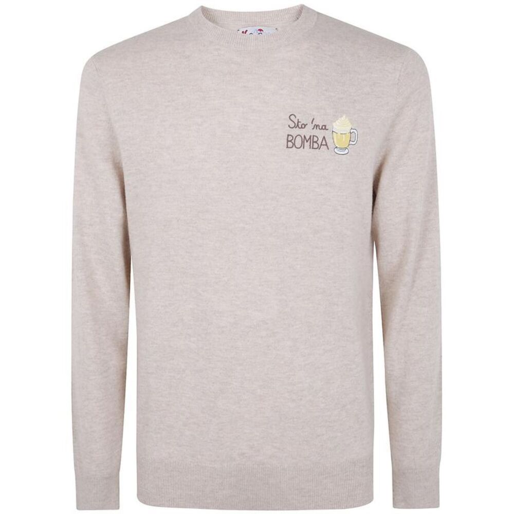 MC2 SAINT BARTH Men's Crewneck Sweater with Drink Embroidery Men NUDE & NEUTRALS